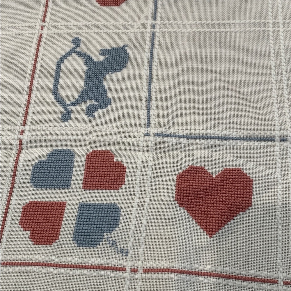 Handmade 48x35 Fringed Blanket or tablecloth with Heart and Rocking Horse Design - Picture 3 of 7